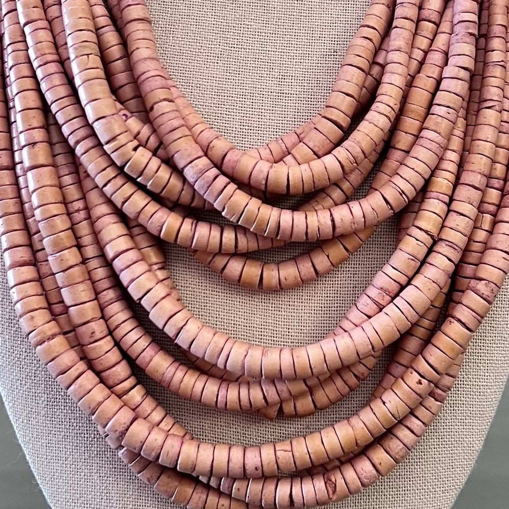 Seashell Shell Coral Hued Matte Finish 12 Strand 18" Necklace Made Philippines - Picture 2 of 7